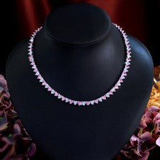 Gargantilla de boda rosa blanco circonita cúbica corazón encanto joyería plateada