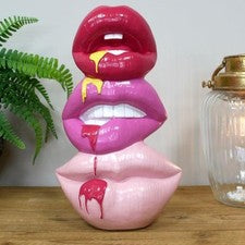 Rosa Goteando Labios Adorno Pila 3D Funky Decoración del Hogar Novedad Estatua Extravagante
