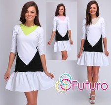 Vestido para mujer multicolor con capas manga 3/4 cuello redondo cremallera tallas 8 10 FA418