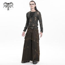 Diablo Moda Mencoffee Gótico Punk Ojales Tachonados Pierna Ancha Pantalones Acampanados