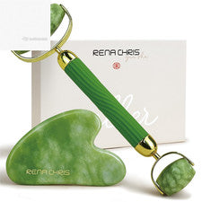 Rena Chris Jade Rodillo Facial Gua Sha Set Anti Envejecimiento Arrugas Hinchazón Cuidado de la Piel