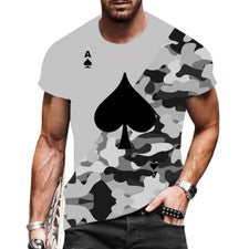 Camiseta Hombre Moda Gráfico Manga Corta As De Espadas Camo Gris Negro Camiseta