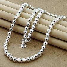 Collar de cadena de bola de cuentas lisas de plata de ley 925 4 mm/6 mm/8 mm/10 mm joyería