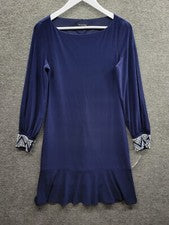 Vestido midi Marina Shift para mujer 6 azul adornado con volantes nuevo con etiquetas (precio de venta sugerido por el f