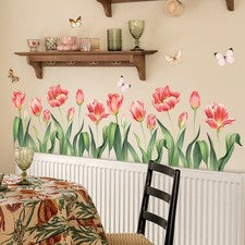 Pegatina de pared fácil de aplicar flor de tulipán y mariposa para decoración rápida del hogar