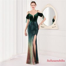 Vestido Largo de Lentejuelas para Mujer Cola de Pescado Elegante Sexy Calce Ajustado Moda Noche Fiesta