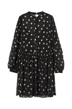 H&M - Vestido para mujer de gasa línea A con mangas abullonadas de puntos dorados - negro - talla mediana