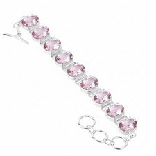 Pulsera de cadena de joyería de plata de ley 925 hecha a mano con piedras preciosas de kuncita rosa ADJ