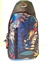 Bolso Bandolera Pequeño Nylon Multicolor Estampado de Hojas con Cremallera de Cereza
