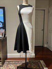 Vestido Parker Mujer Negro/Blanco Sin Mangas Midi Talla Pequeña
