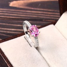 Anillo de zafiro rosa de corte ovalado creado en laboratorio: joyería mínima, anillo de circón blanco