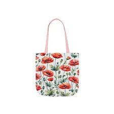 Bolso de hombro de lona con patrón de acuarela y flores de amapolas rojas