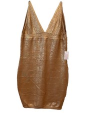 Vestido Venus para mujer XL dorado pesado ceñido al cuerpo acanalado cóctel metálico nuevo sin etiquetas