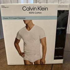 Pack de 3 camisetas Calvin Klein cuello en V 100 % algodón talla mediana negras calce clásico nuevas en caja