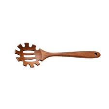 Espátula de madera de acacia natural y tenedor de pasta para freír, servir espaguetis cocina diaria