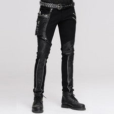 Diablo Moda Punk Hombres Largo Jean Pantalón Gótico Cintura Alta Pantalón Negro Ropa de Calle