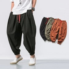 Nuevos pantalones harén sueltos de gran tamaño para hombre de algodón y lino