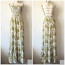 Moda Nova Verde Floral Monstera Calado Halter Maxi Vestido Para Mujer’s Mediano