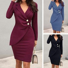 Moda Para mujeres Oficina Negocios Sólido Bodycon Lápiz Vestidos Damas Vestido Envolvente