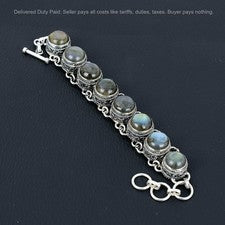 Pulsera de cadena de boda vintage de piedras preciosas de labradorita de plata de ley 925 joyería
