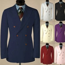 Moda Doble Pecho Para Hombre Chaqueta Informal Ocio Blazer Formal Abrigo de Negocios