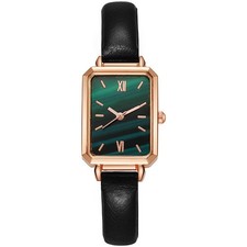 Green Watch Small Elegant Vintage Simple Style Rectangle Stainless Steel Wrist E