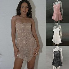 Ropa Para Mujer Semi Transparente Eslinga Fiesta Caliente Perforación Moda Vestido Corto