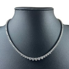 Collar Cadena Tenis Graduado Corte Redondo Diamante Creado Acabado Oro Blanco