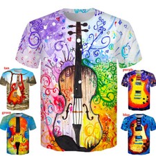 Guitarra Violín Vintage Hip Hop Impreso en 3D Camiseta Verano Hombre Moda Camiseta