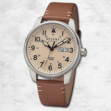 Regent Cuero Reloj de los Hombres Pulsera Cuarzo Braun Marrón Claro URF1255
