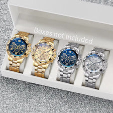 Juego de 4 relojes de pulsera de cuarzo con esfera árabe de moda correa de acero inoxidable para hombre