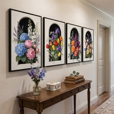 4 Piezas Arco Ventana Floral Pared Arte Impresiones Lienzo 30cm x 40cm para Decoración del Hogar