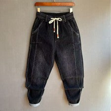 Pantalones ajustados de mezclilla de moda para hombre Pantalones de mezclilla con cordón Pantalones informales Cintura e