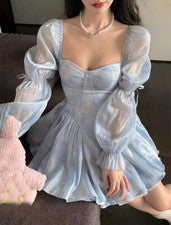 Princesa Mujeres Niñas Vestido Línea A Manga Larga Fiesta Hada Vestido Corto Moda