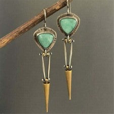 Pendientes colgantes de metal inusuales étnicos de piedra verde
