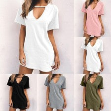 Vestido para mujer Everyday manga corta con cuello en V profundo cuello colgante y liso