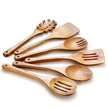 Cucharas antiadherentes para utensilios de cocina de madera de acacia natural resistente al calor 6 piezas