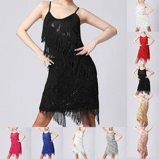 Vestido regular latino fiesta samba lentejuelas poliéster monocromático sin mangas