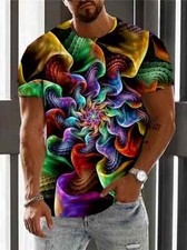Camiseta Raya espiral 3D colorido Novedad Moda ilusión óptica Casual Manga Corta