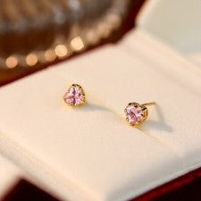 Pendientes Plata 999 Corazón Circonita Rosa Mujer Niña Pendientes Color Oro