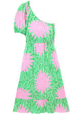 Vestido sin mangas para mujer - Vestido estampado floral de un hombro - 2XL - Rosa Verde