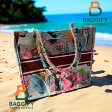 Bolso de compras de yute estampado floral con hebilla magnética bolso de cáñamo ecológico