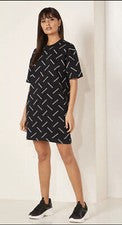 Vestido Camisa Calvin Klein Diagonal Logo Mangas Cortas Negro Para Mujer Talla Mediana NUEVO