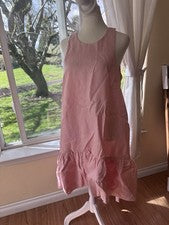 Vestido de verano 100 % orgánico de lino con volantes rosa para mujer mediano