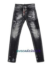 Pantalones de mezclilla D2 para hombre lavados negros desgastados con cremallera rasgada de moda tinta salpicada