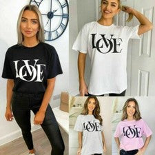 Camiseta para mujer Love Slogan estampada manga corta de gran tamaño informal