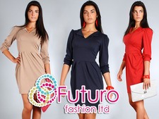 Vestido de elegancia para mujer Moda única 3/4 manga V-Neck Tallas 8-14 FA43