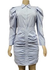 Vestido para mujer J.ING talla S azul a rayas cremallera lateral manga larga acanalado NUEVO #R2