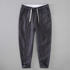 Pantalones lápiz al tobillo 100 % lino informales primavera cintura media retro estilo japonés para hombre