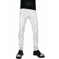 Pantalones Puritues Para Hombre Blancos BRILLANTES PVC Ajustados Vinilo Charol Look Ropa de Club